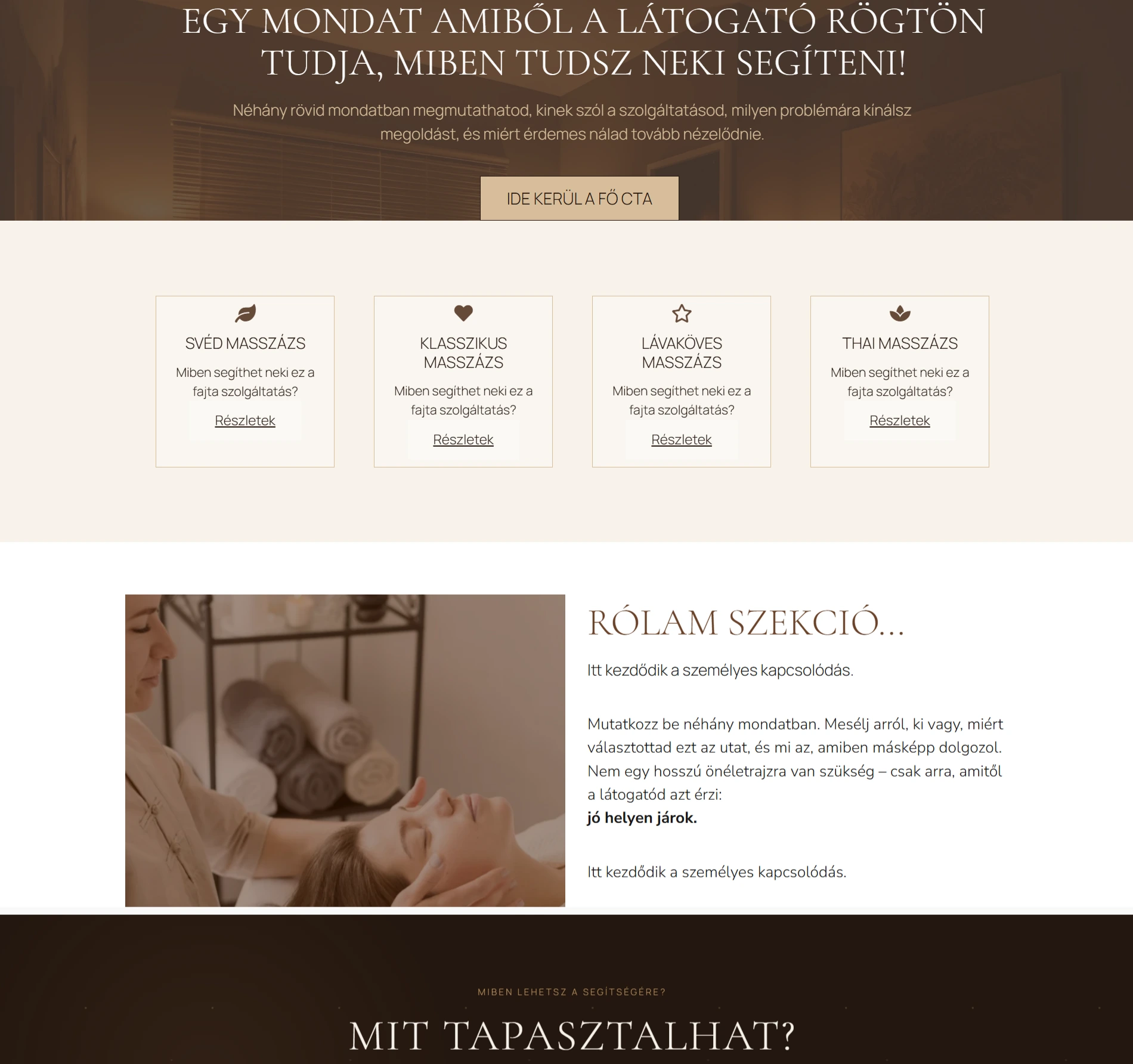 TOUCH weboldal koncepció masszőröknek és wellness szolgáltatóknak